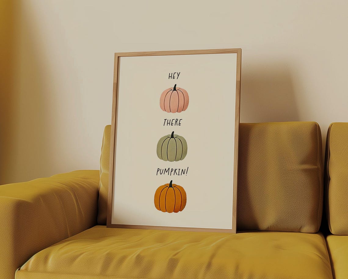 Hey There Pumpkin Three Cute Pumpkins Stacked Fall Art Poster - Image 3