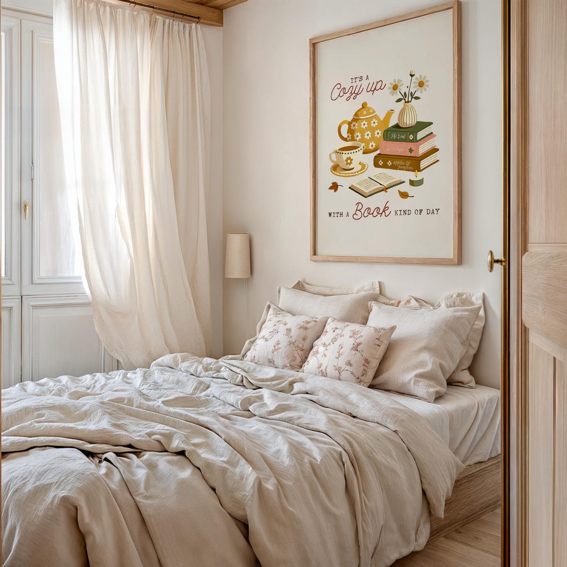 Its a Cozy Up with a Book Kind of Day Bookish Autumn Art Poster - Image 3