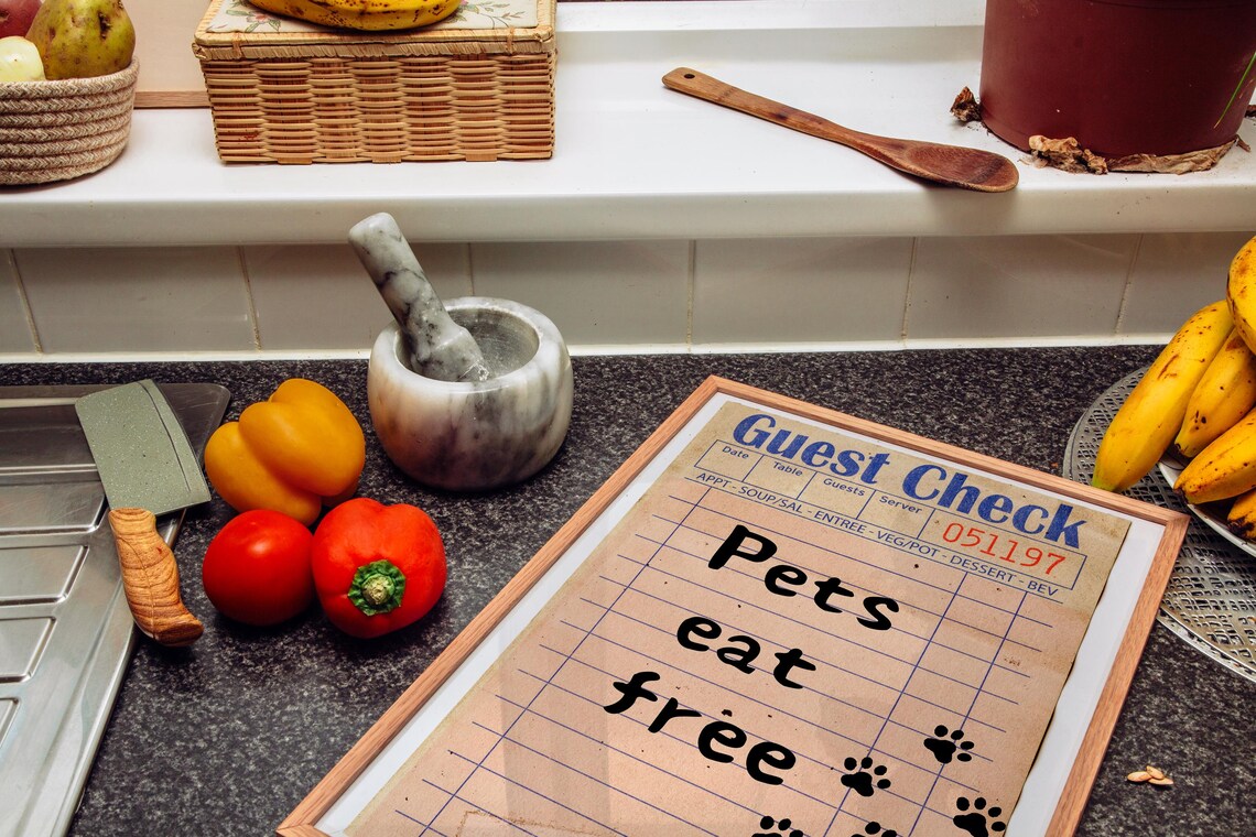 Pets Eat Free Vintage Diner Guest Check Paw Prints Kitchen Poster - Image 5