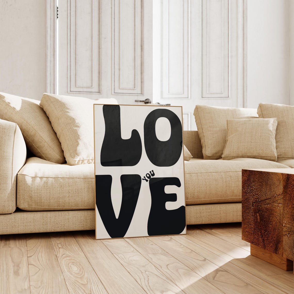 Love You Black Retro Typography Bedroom Above Bed Statement Poster - Image 2