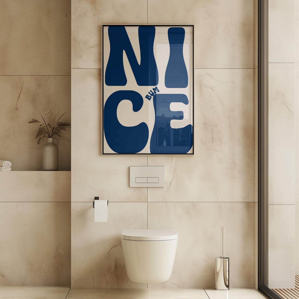 Nice Bum Bold Navy Typography Funny Bathroom Statement Poster - Image 3