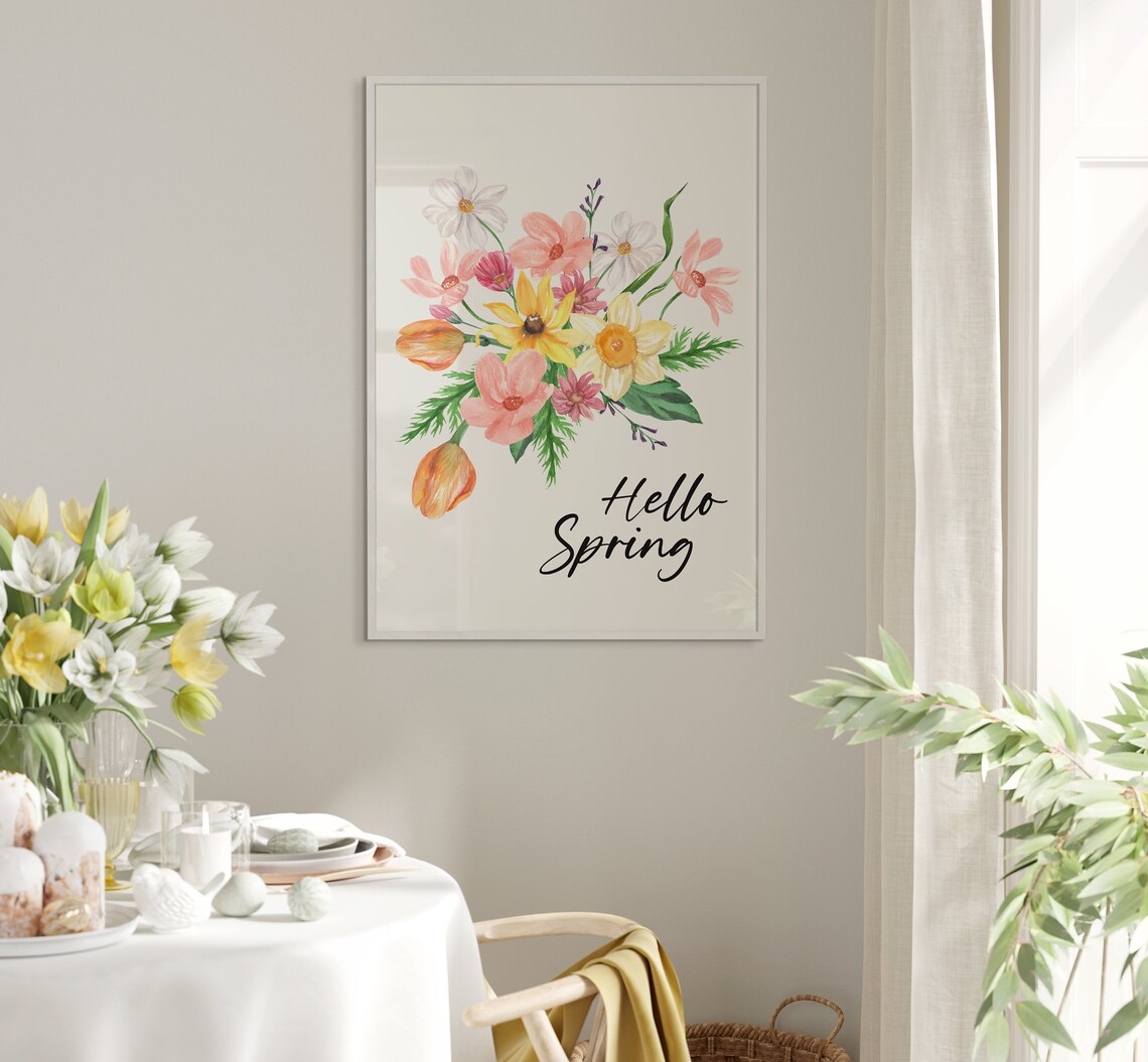Hello Spring Watercolor Flowers Art Print - Image 5