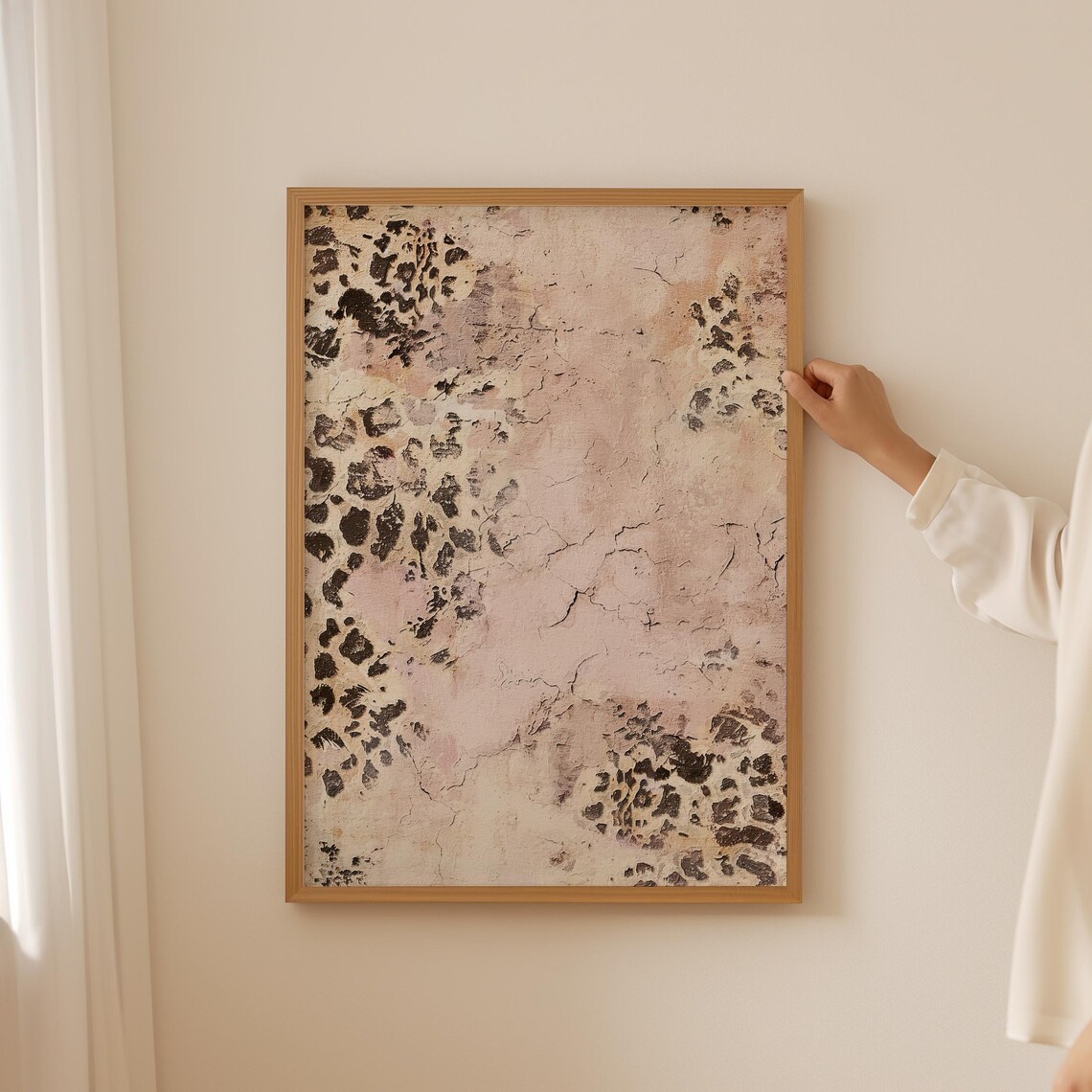 Blush Pink Leopard Print Textured Vintage Abstract Painting Print - Image 5