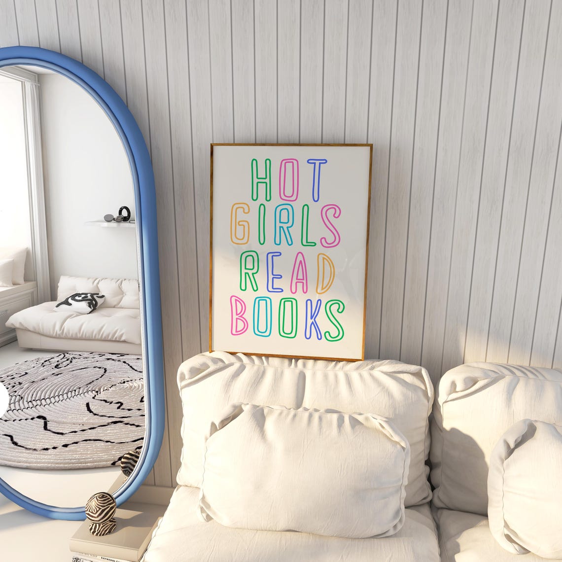 Hot Girls Read Books Rainbow Outlined Typography Quote Poster - Image 5