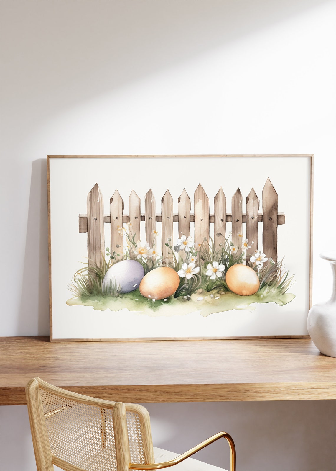 Pastel Easter Eggs Nestled In Grass By White Picket Fence Poster - Image 5