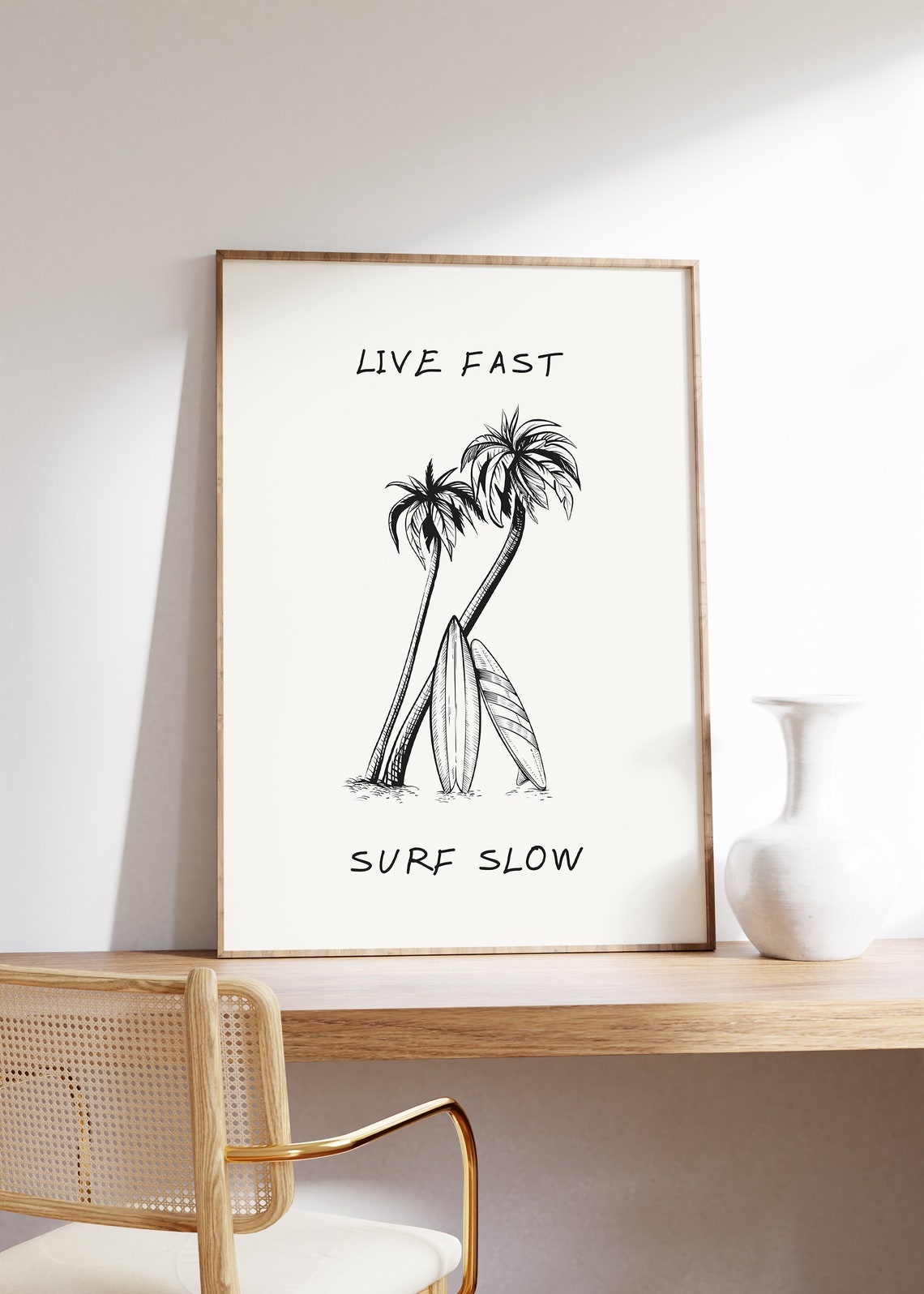 Live Fast Surf Slow Palm Trees and Surfboards Coastal Poster - Image 3