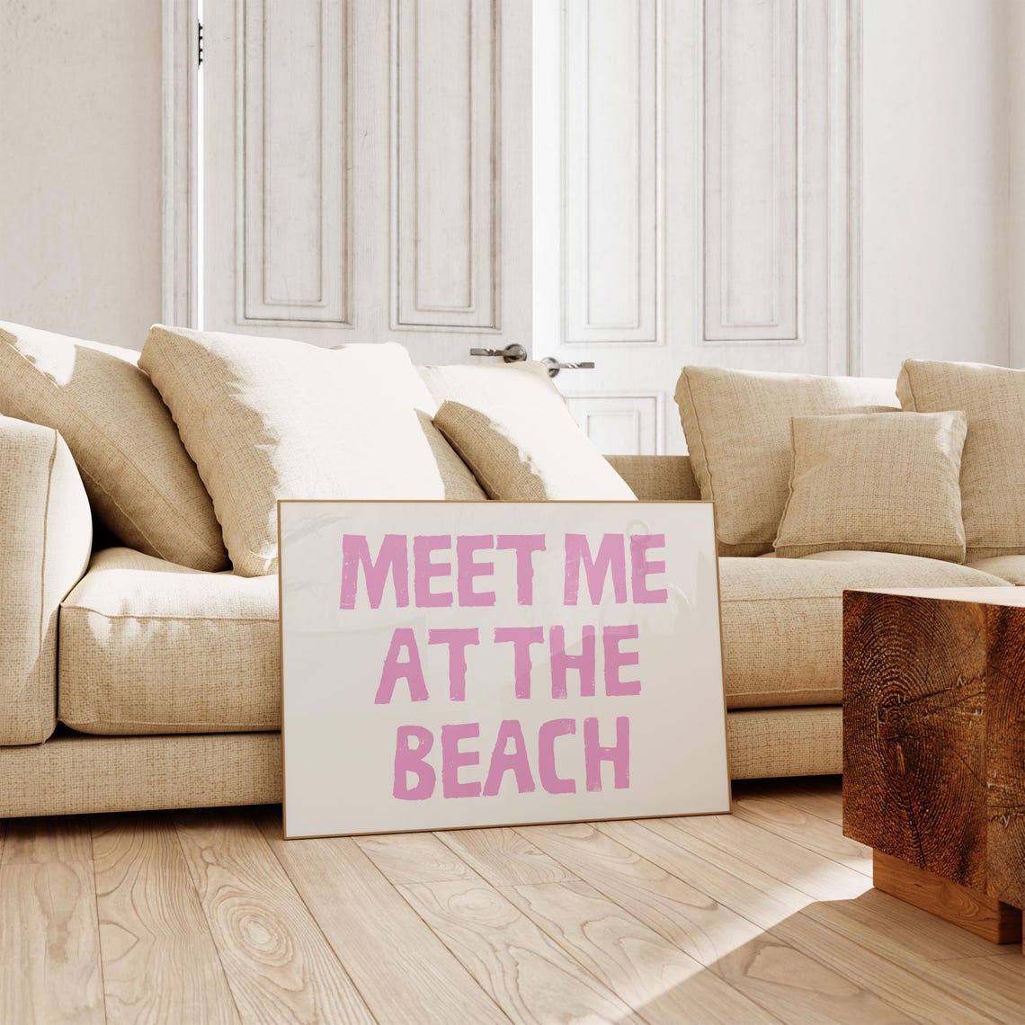Meet Me At The Beach Pink Block Letter Beach House Decor Poster - Image 4