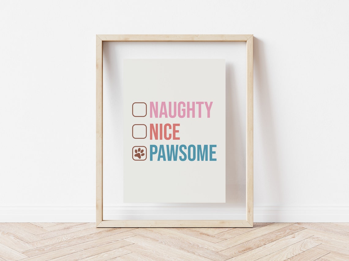 Naughty Nice Pawsome Funny Christmas Checklist Typography Poster - Image 5