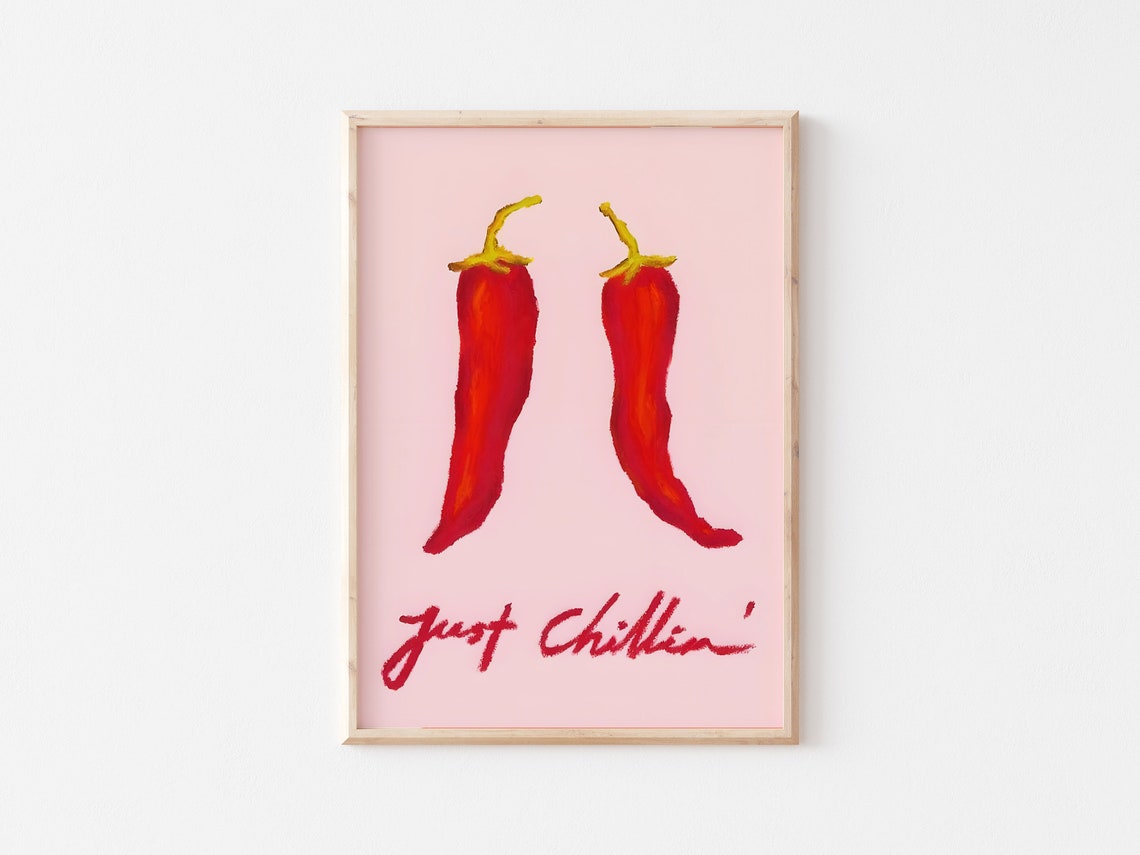 Just Chillin' Chili Peppers Pink Retro Trendy Kitchen Wall Art - Image 3