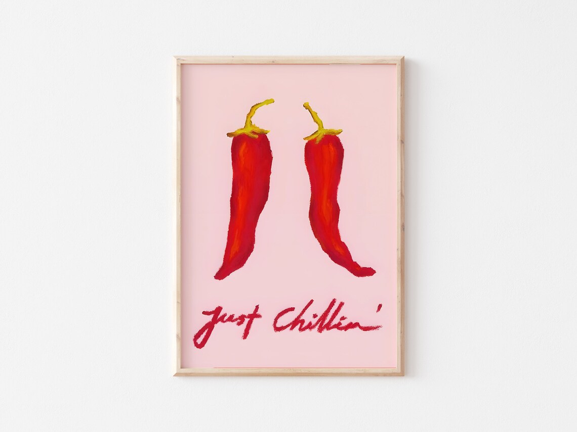 Just Chillin Print Chilli Poster Retro Kitchen Wall Art Trendy Kitchen Art Aesthetic Kitchen Decor Funny Chilli Print - Image 3