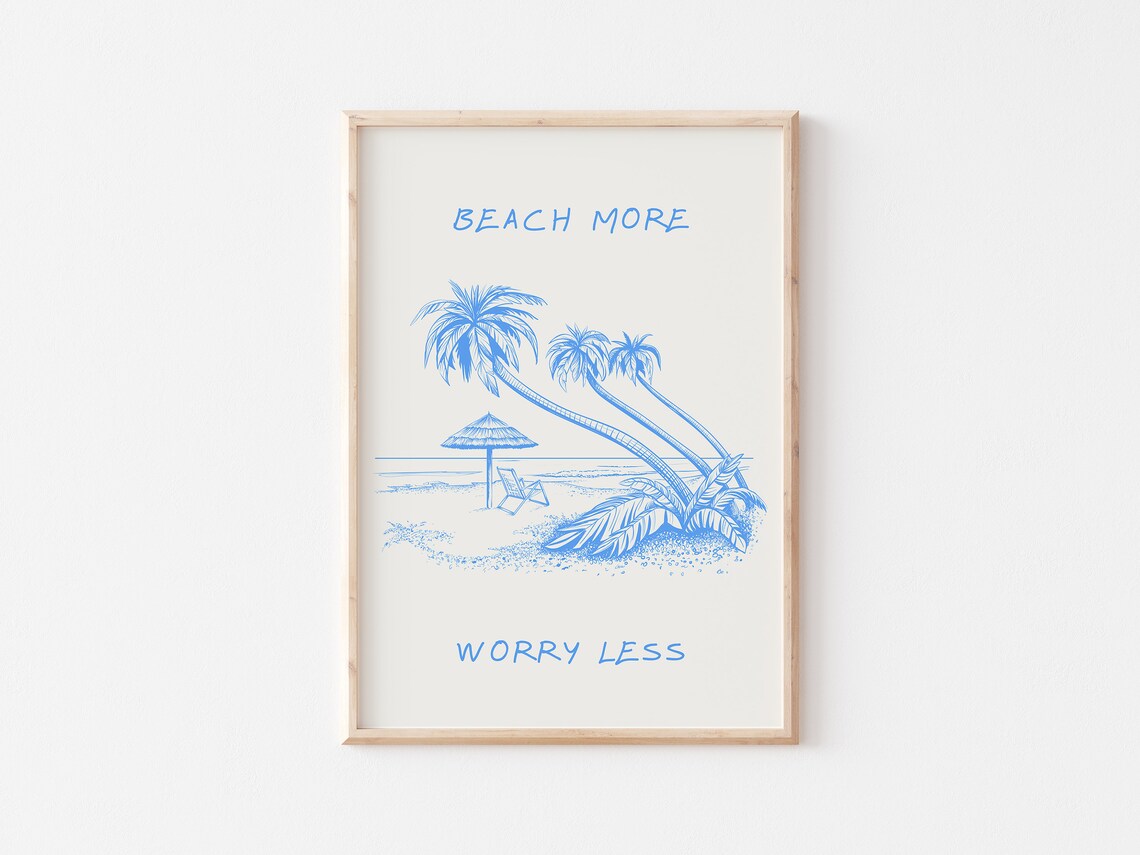 Beach More Worry Less Vintage Beach Poster - Image 4