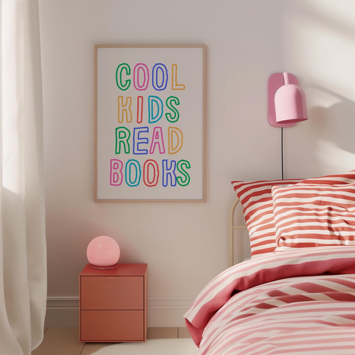 Cool Kids Read Books Rainbow Outline Lettering Playroom Poster - Image 4