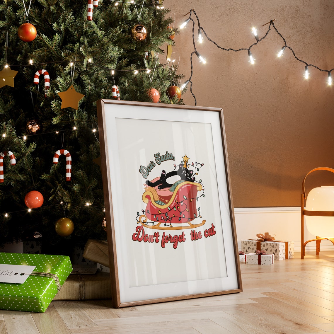 Dear Santa Don't Forget the Cat Sleigh Christmas Lights Poster - Image 2