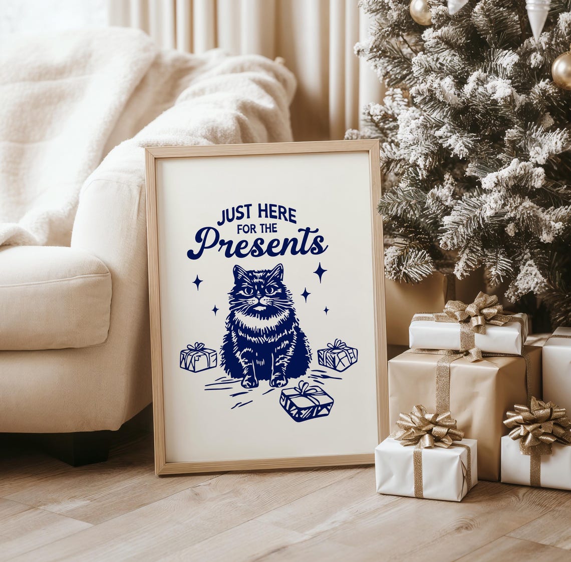 Just Here For The Presents Grumpy Funny Christmas Cat Poster - Image 3