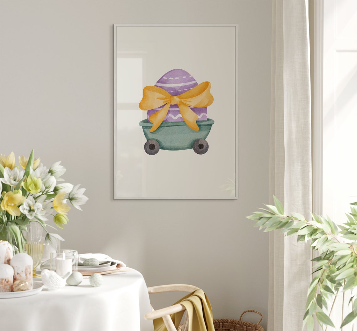 Purple Easter Egg In Teal Toy Wagon With Big Yellow Bow Poster - Image 5