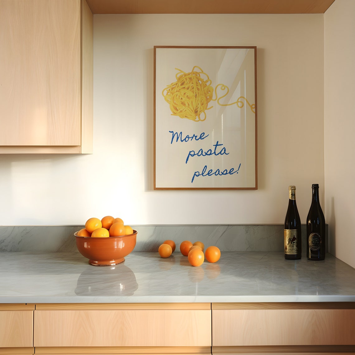 More Pasta Please Spaghetti Blue Script Funny Kitchen Quote Poster - Image 4