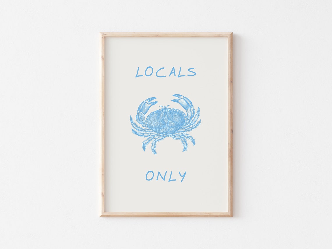Blue Crab Locals Only Coastal Poster with Vintage Illustration - Image 5