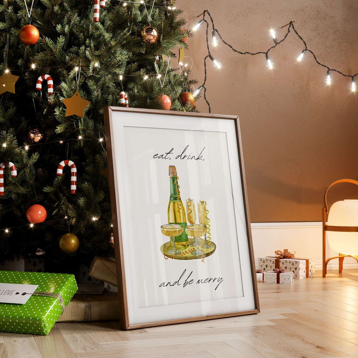 Eat Drink and Be Merry Champagne Watercolor Holiday Party Poster - Image 5
