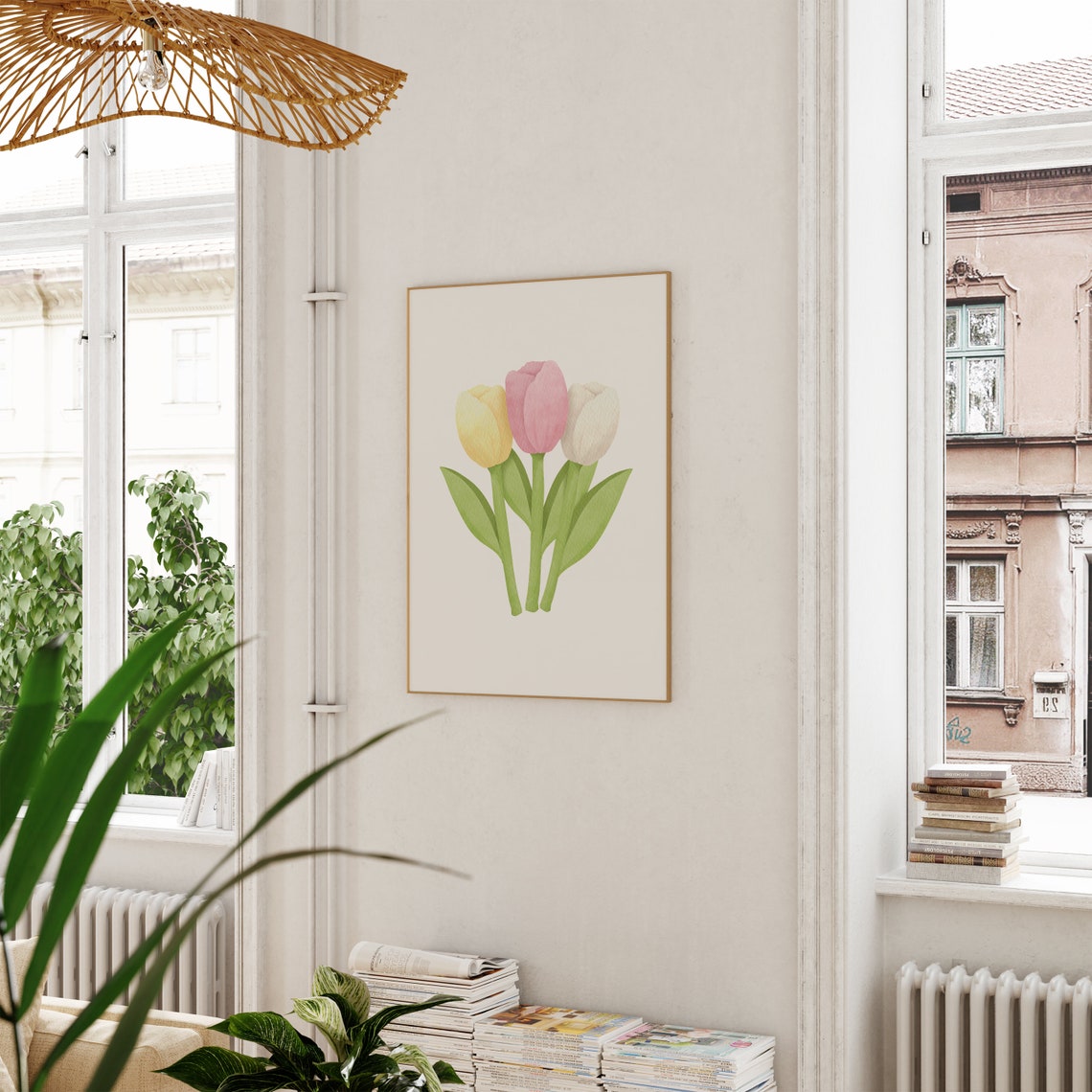 Three Pastel Tulips Watercolor Spring Flower Wall Decor Poster - Image 2