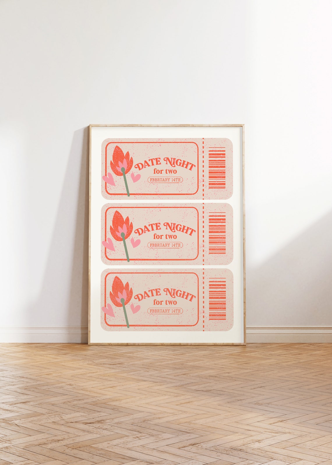 Date Night For Two February 14th Retro Tickets Valentine Art Poster - Image 3