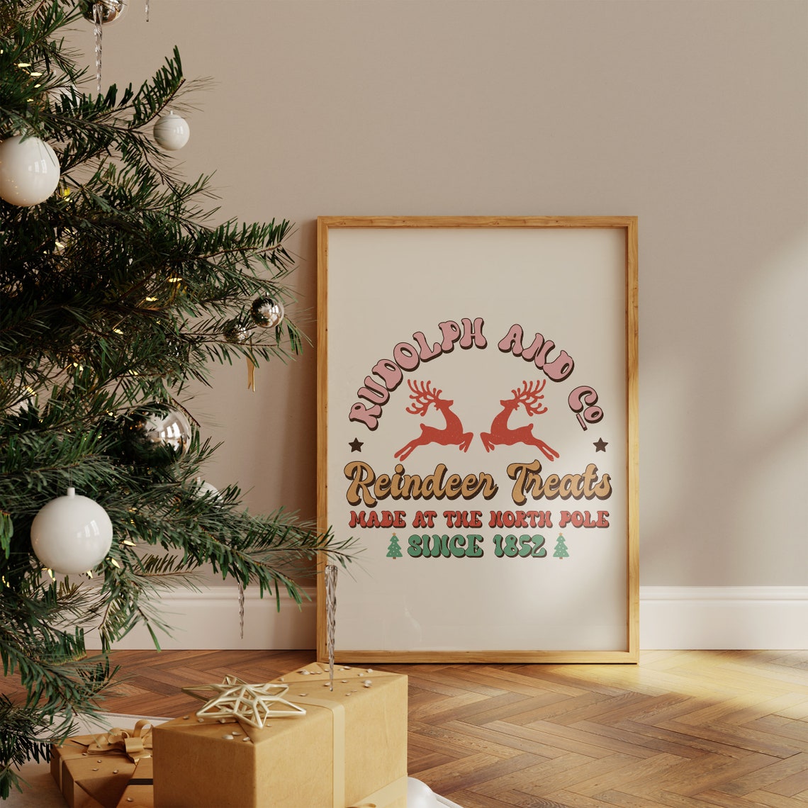 Rudolph and Co Reindeer Treats Retro Christmas Typography Poster - Image 4