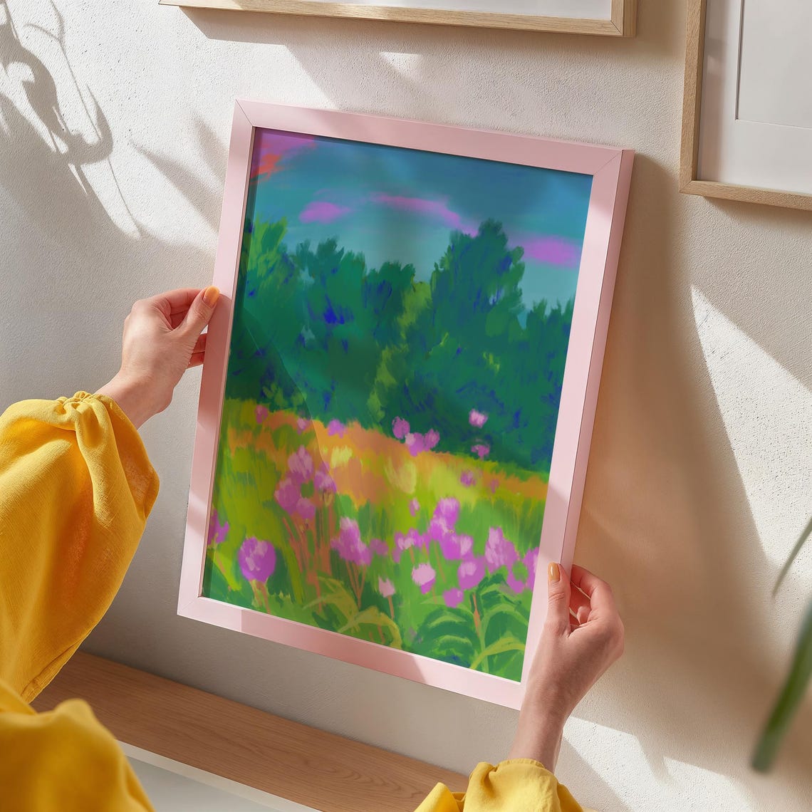 Bright Wildflower Meadow Teal Forest Abstract Floral Art Poster - Image 3