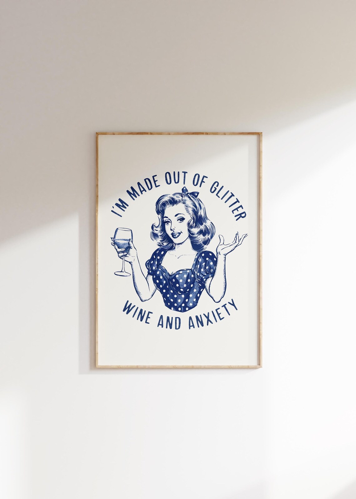 I'm Made Out Of Glitter Wine and Anxiety Retro Wine Woman Navy Poster - Image 2