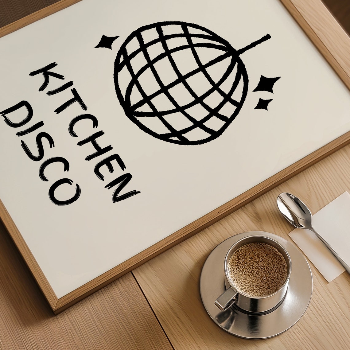 Kitchen Disco Minimalist Disco Ball Line Art Party Kitchen Poster - Image 3