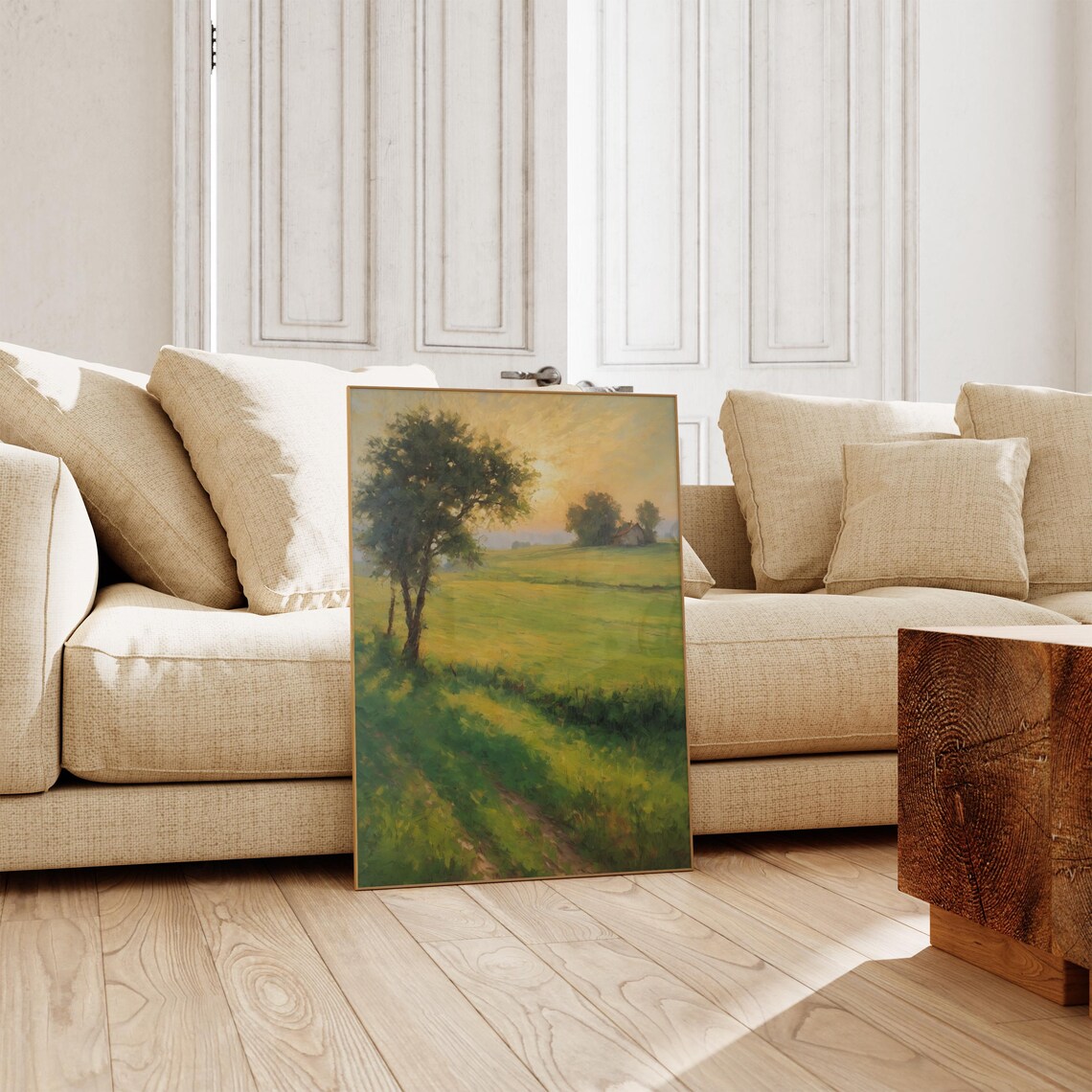 Golden Sunset Countryside Meadow Vintage Oil Painting Landscape Poster - Image 3