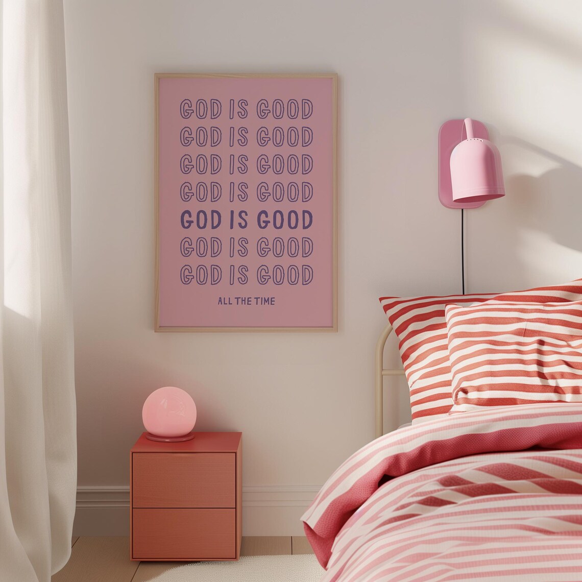 God Is Good All The Time Pink Christian Faith Typography Print - Image 5