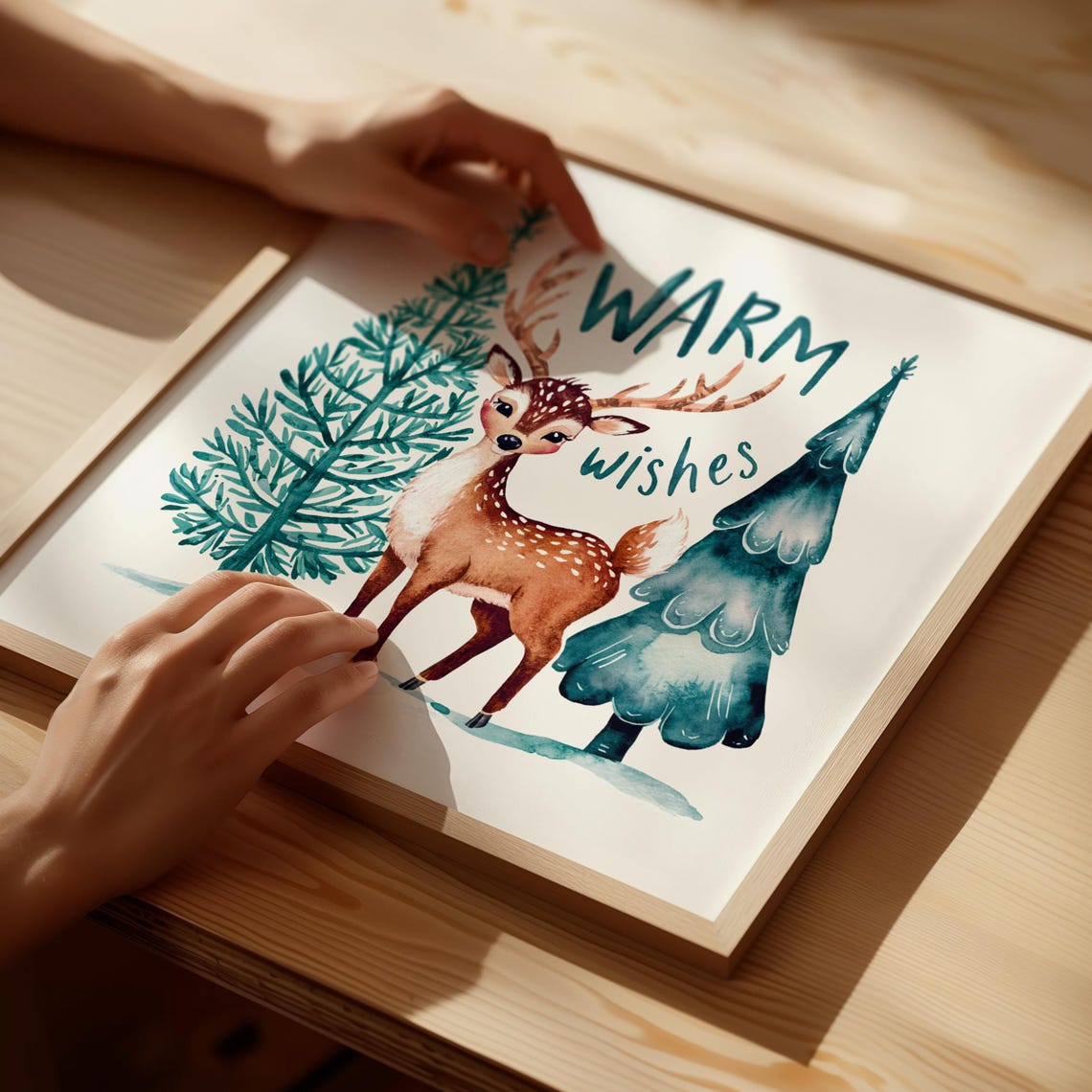 Warm Wishes Cute Deer Watercolor Forest Winter Christmas Poster - Image 5