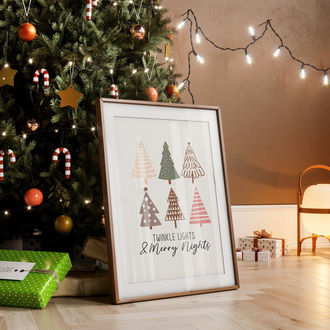 Twinkle Lights And Merry Nights Six Boho Trees Holiday Print - Image 3