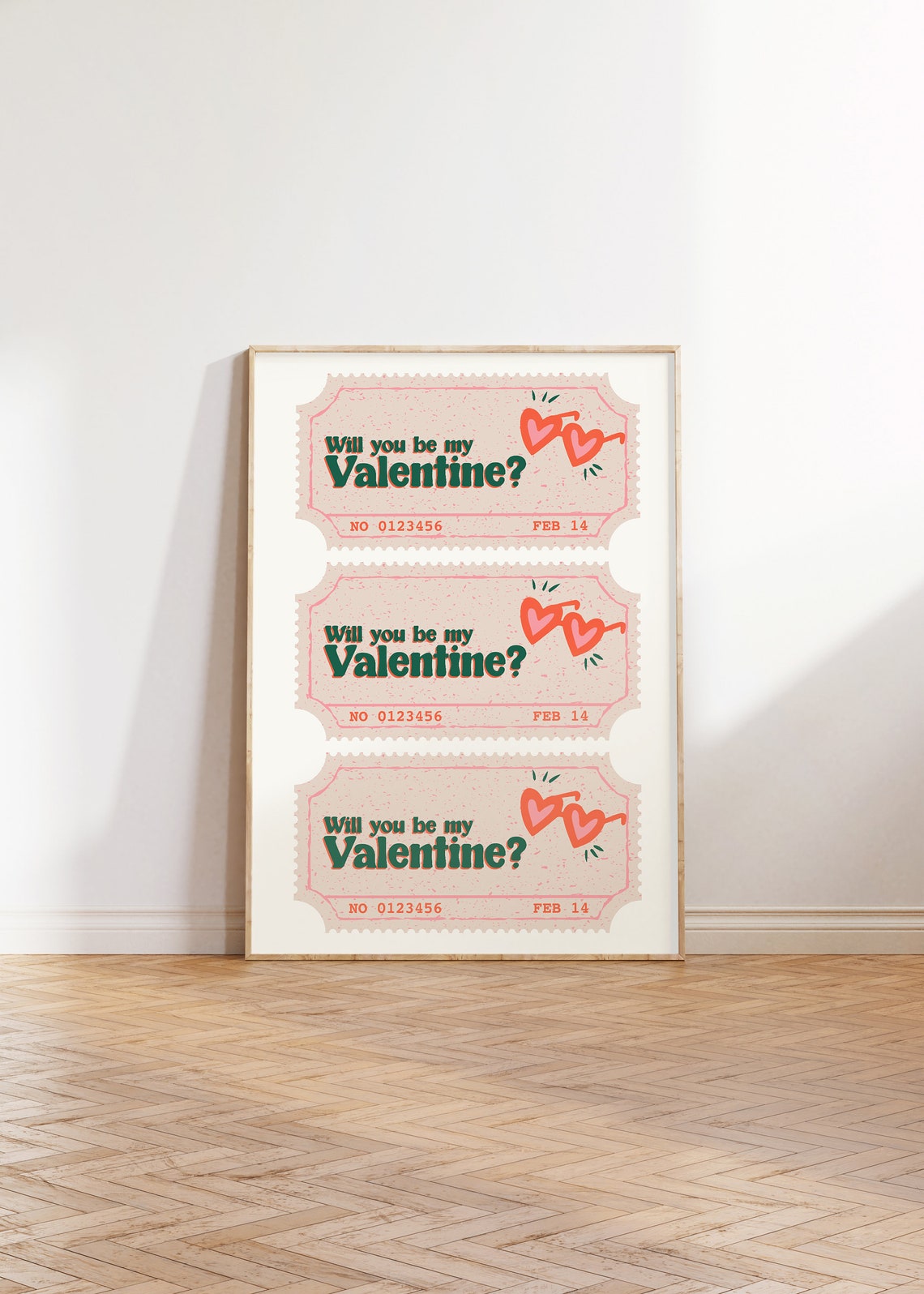 Will You Be My Valentine Retro Ticket February 14 Art Poster - Image 3