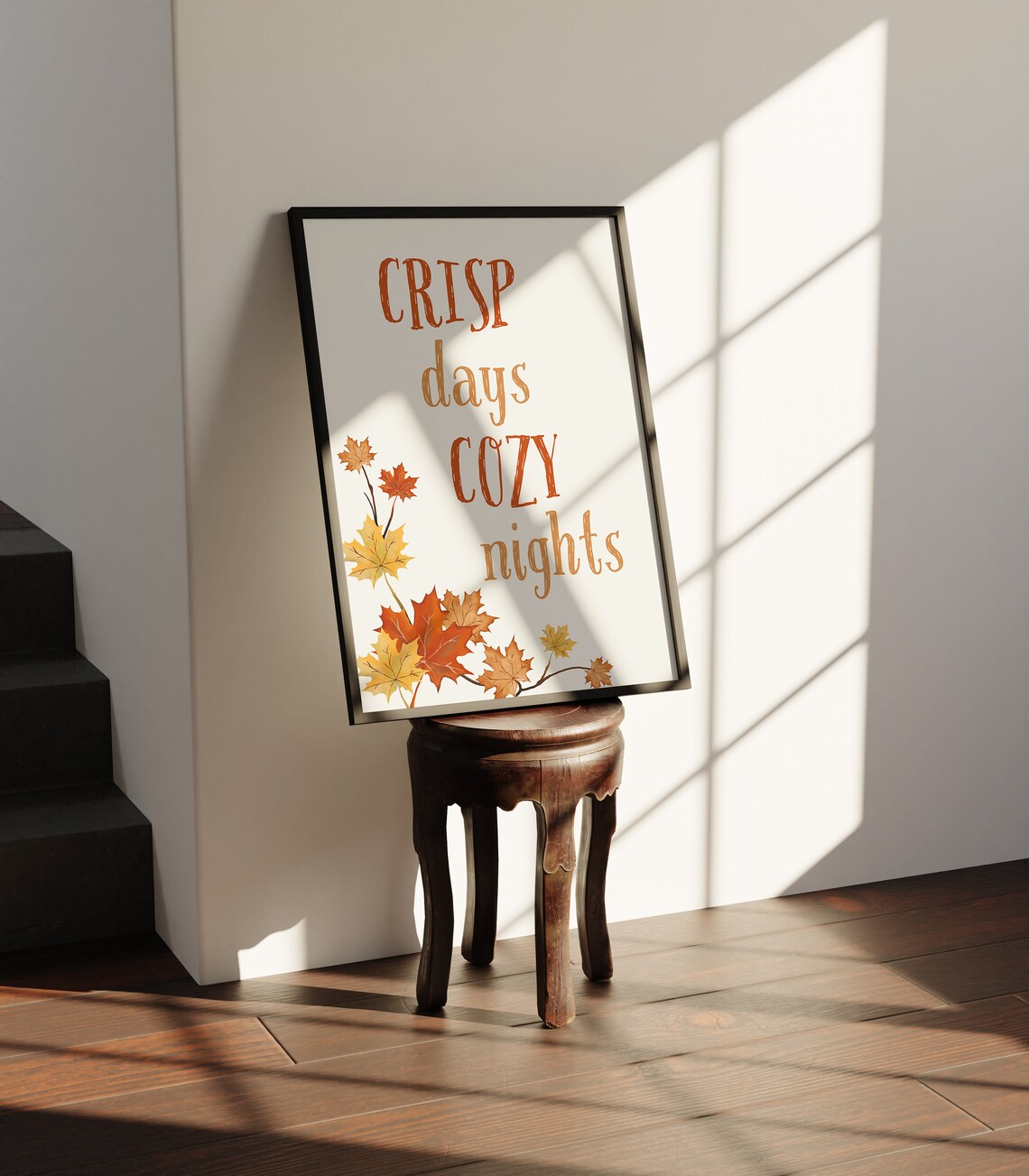 Crisp Days Cozy Nights Fall Typography Poster with Watercolor Maple Leaves - Image 2