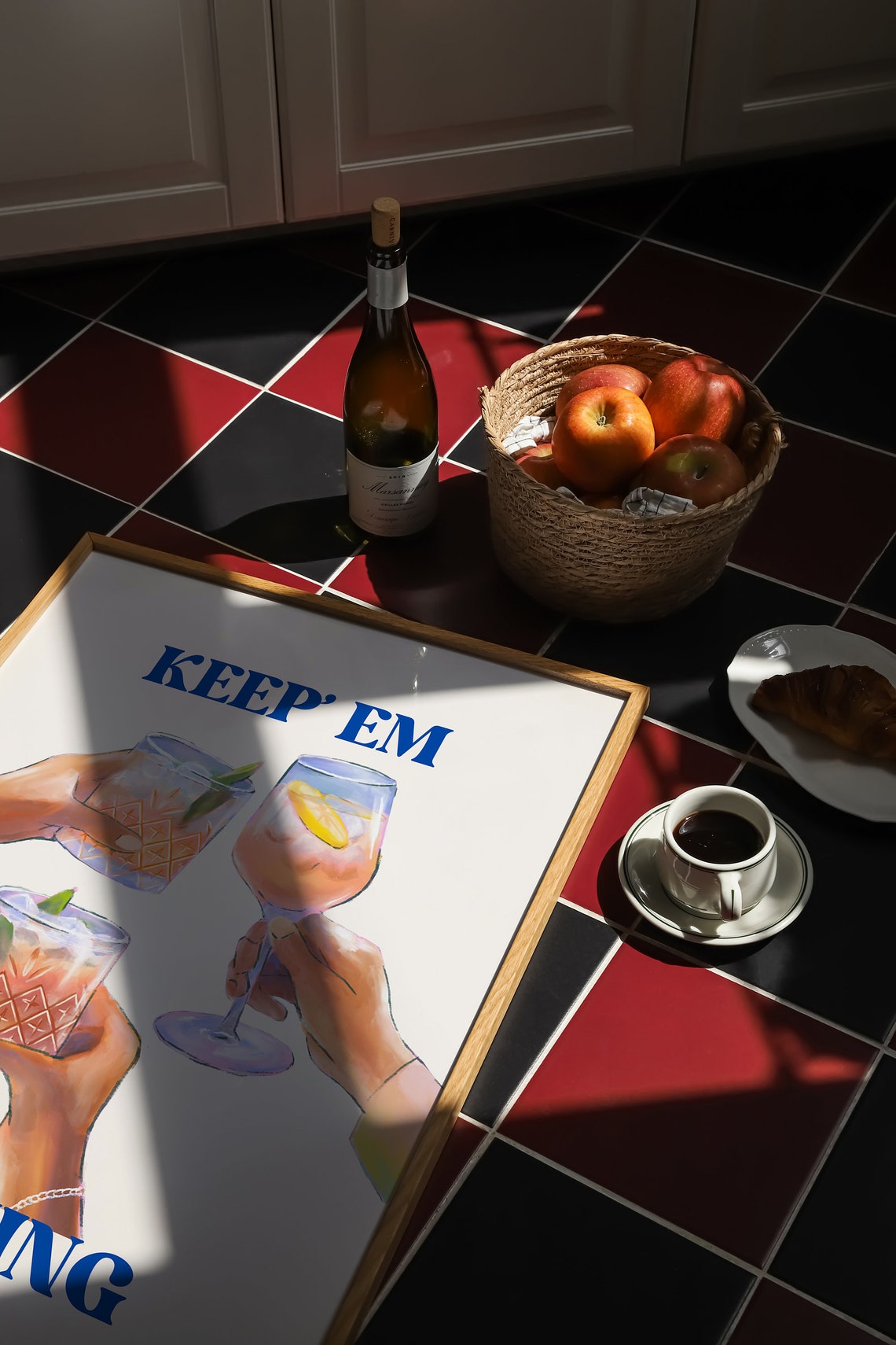 Keep Em Coming Raised Cocktail Hands Blue Text Festive Bar Cart Poster - Image 3