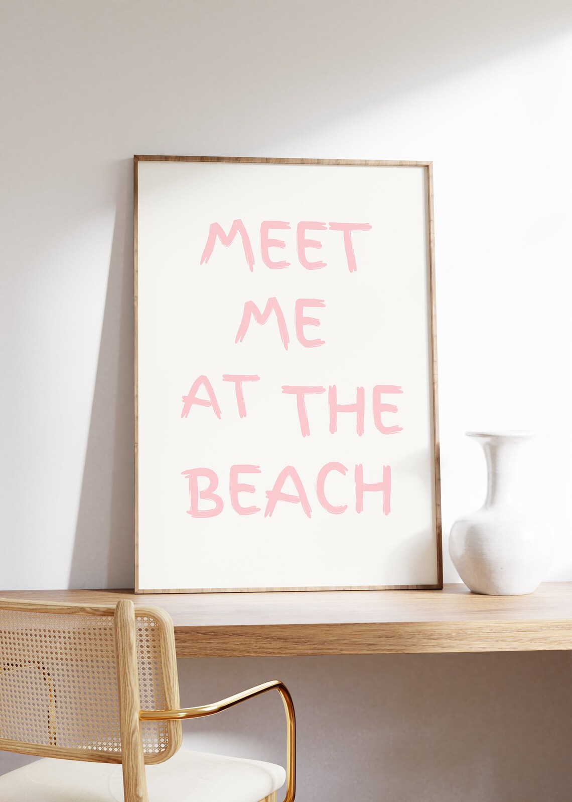 Meet Me At The Beach Soft Pink Handwritten Coastal Quote Poster - Image 2