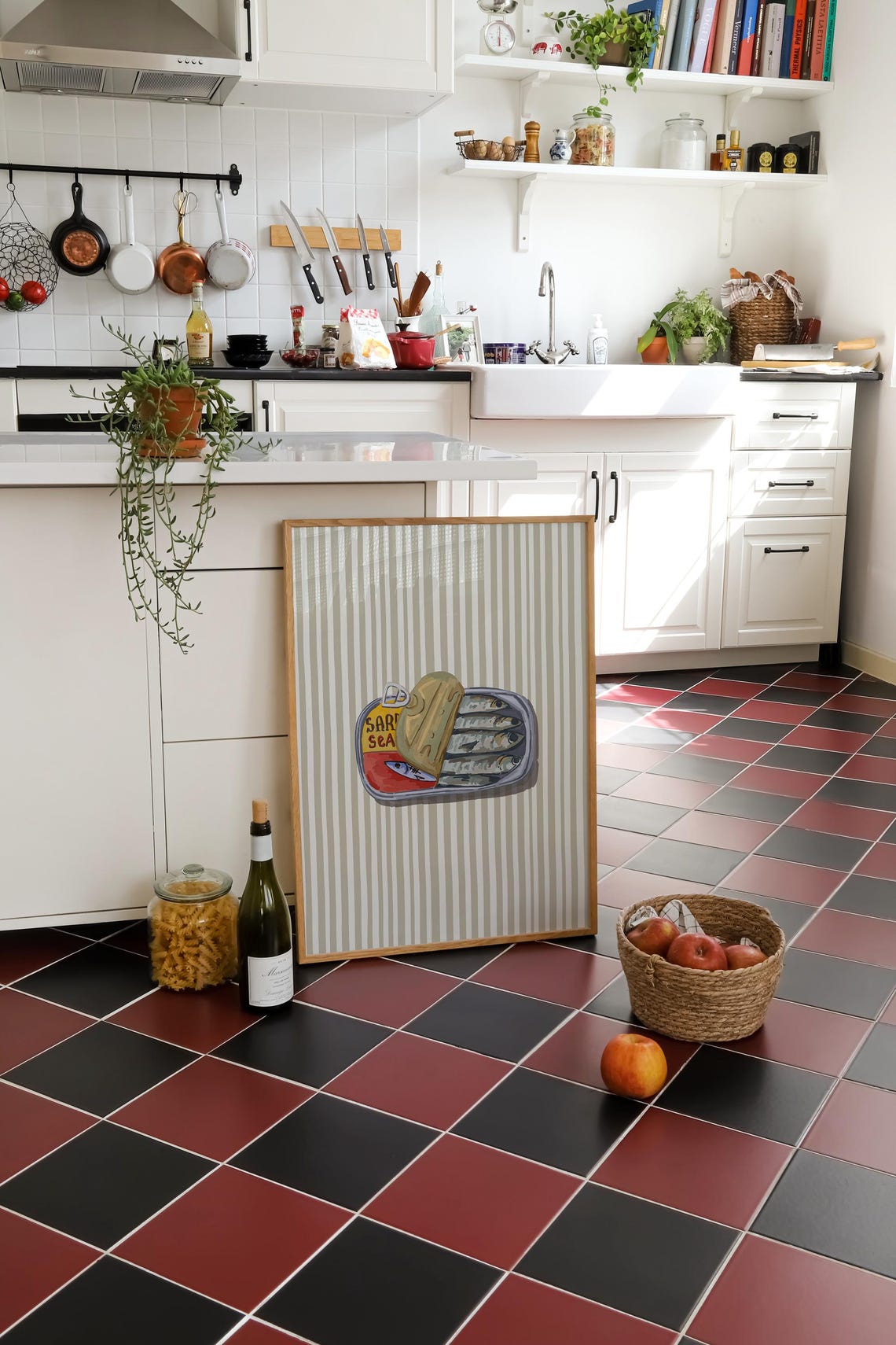 Open Sardine Can On Cream Stripes Retro Cute Kitchen Art Poster - Image 5