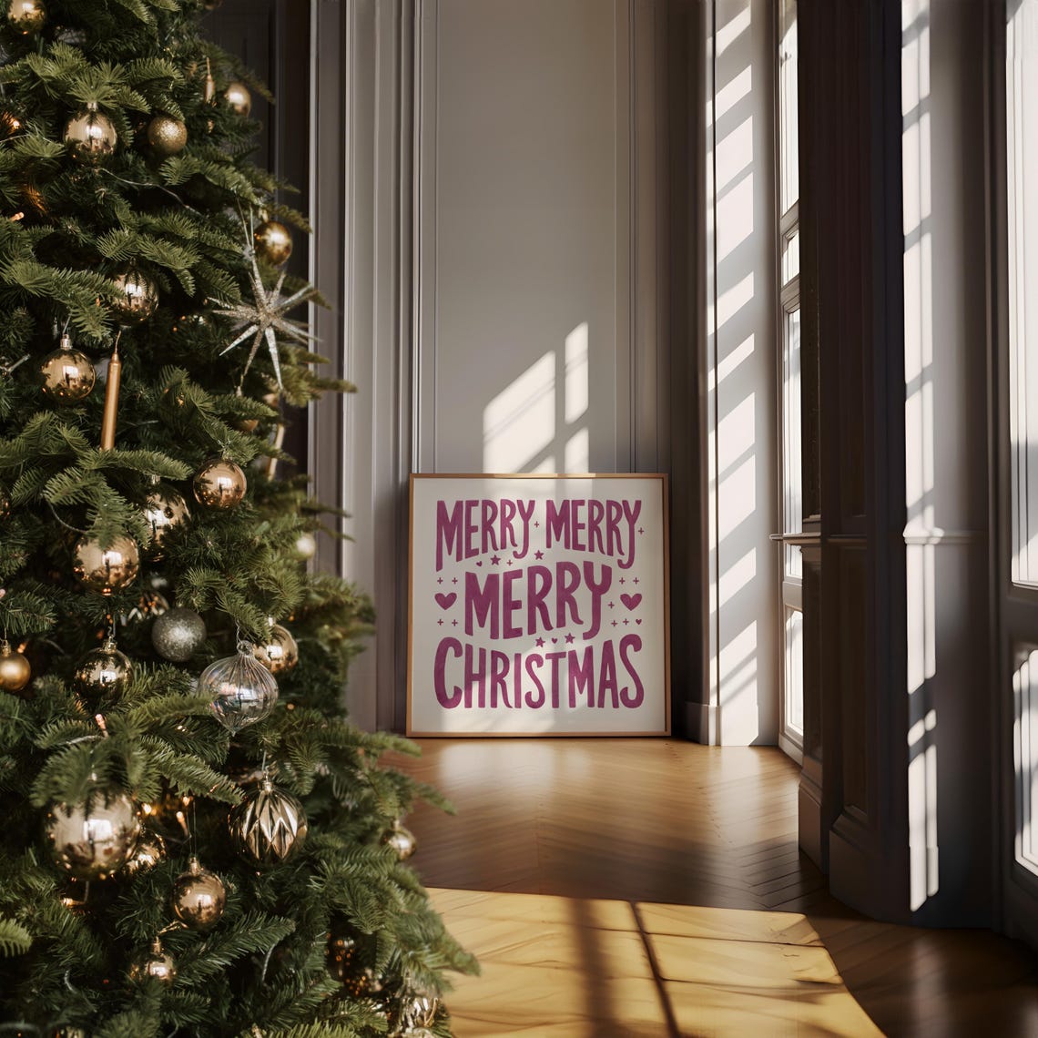 Merry Merry Christmas Square Retro Typography Holiday Poster - Image 4