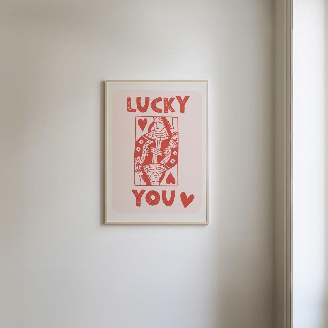 Lucky You Queen of Hearts Playing Card Pink Retro Casino Poster - Image 2