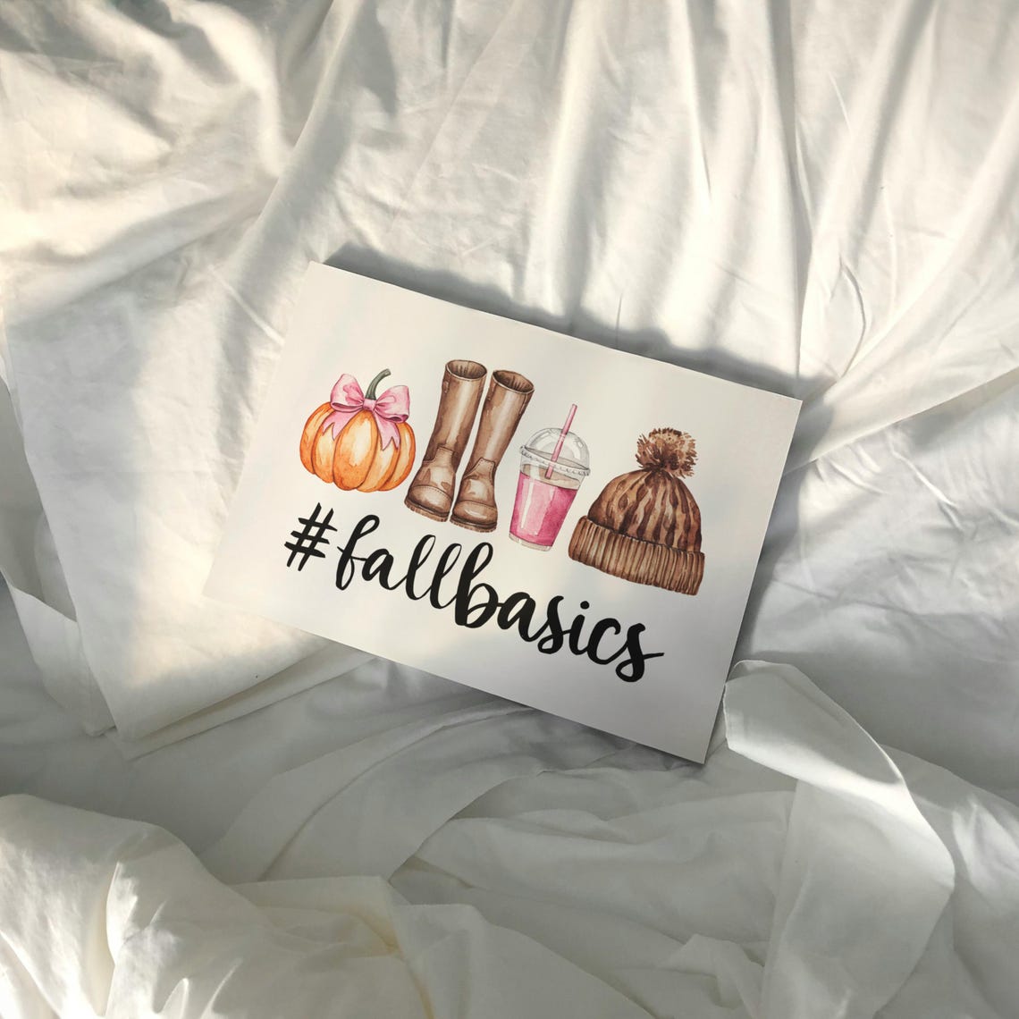 Fall Basics Watercolor Pumpkin Boots Beanie Cozy Autumn Poster - Image 5