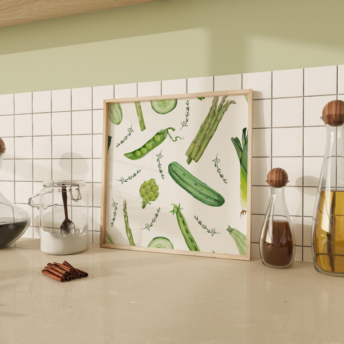 Eat Your Greens Watercolor Green Vegetables Pattern Kitchen Poster - Image 5