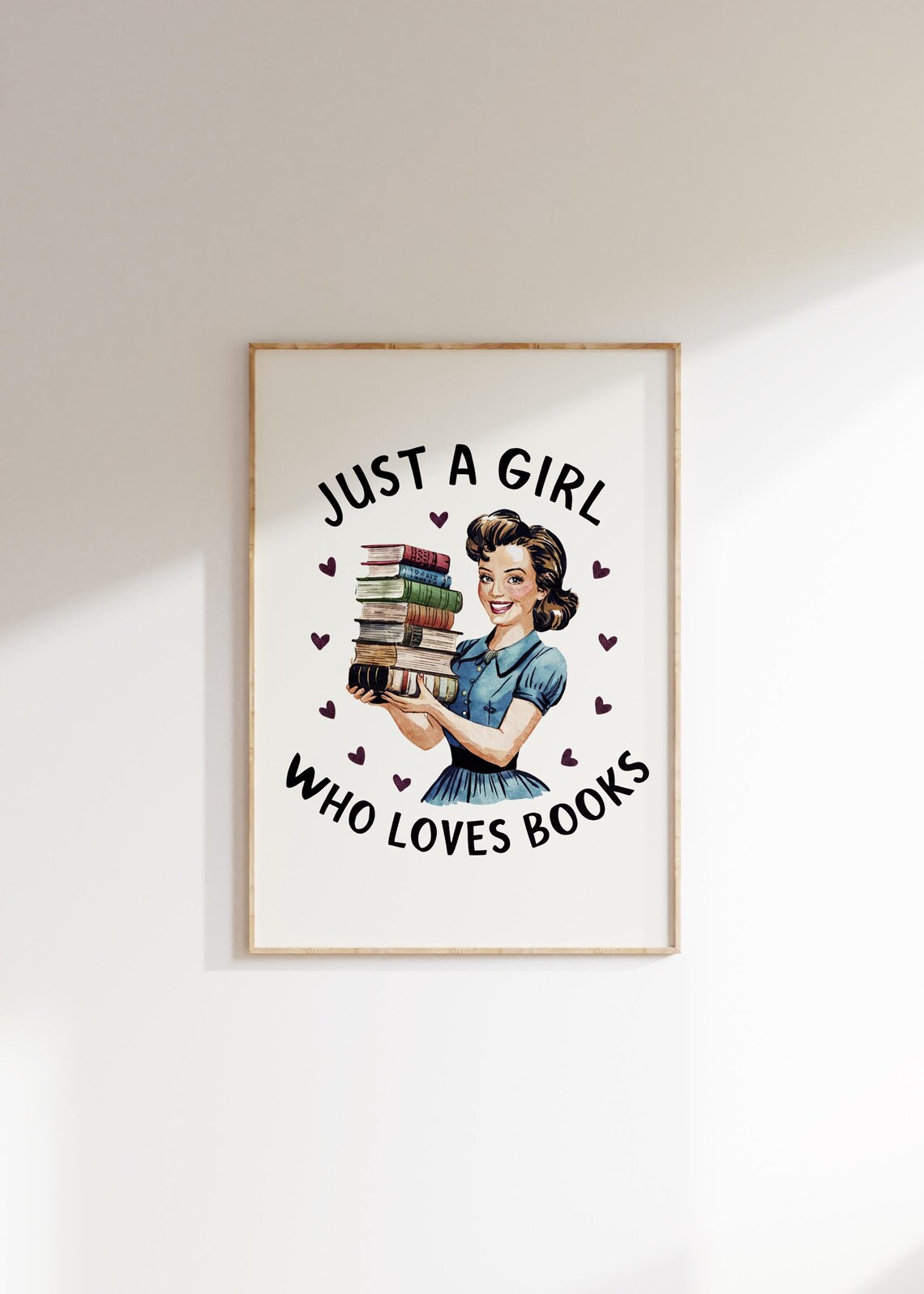 Just A Girl Who Loves Books Watercolor Retro Reader Quote Poster - Image 4