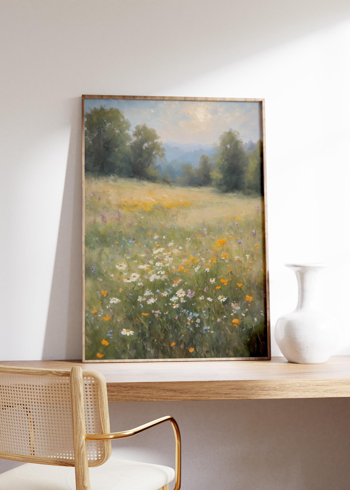 Moody Wildflower Field Vintage Oil Painting Neutral Cottagecore Poster - Image 3