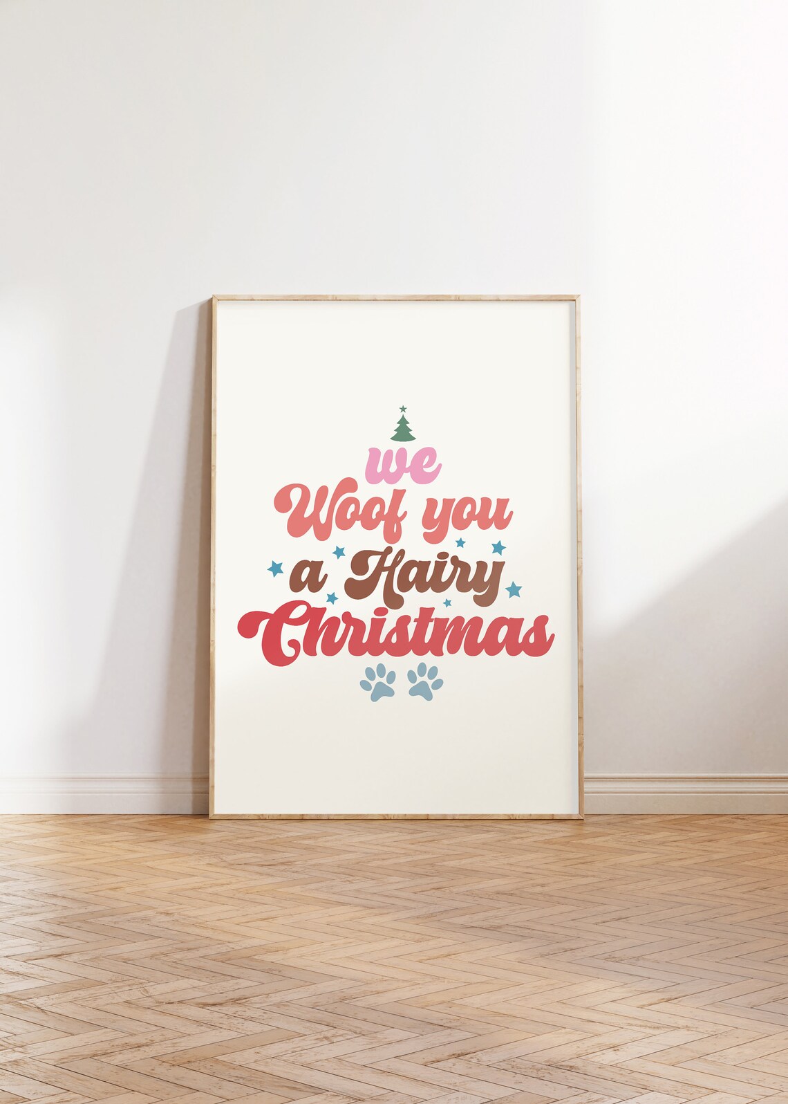 We Woof You A Hairy Christmas Retro Dog Pun Typography Poster - Image 2