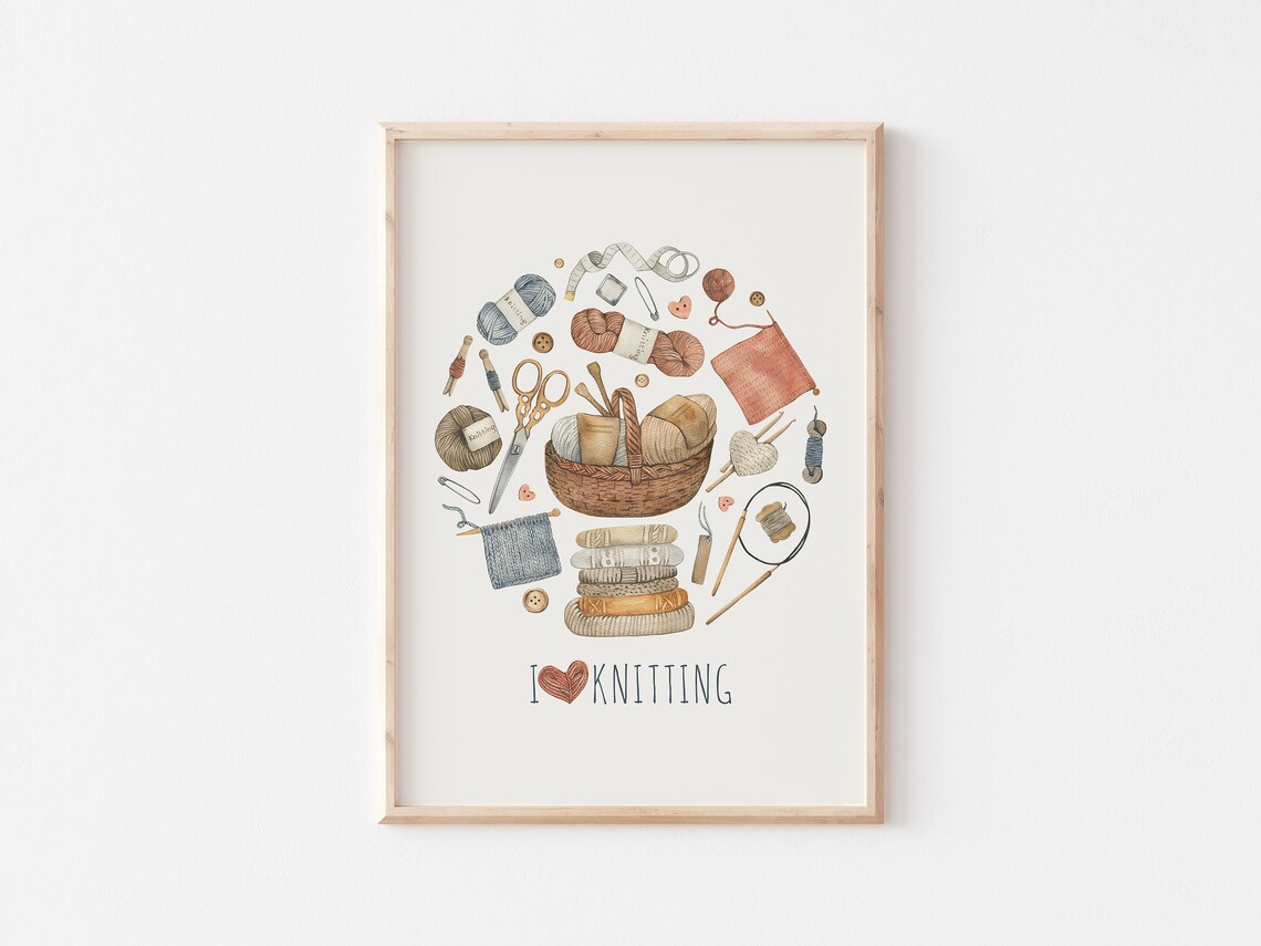 Minimalist Knitting Art Print, Craft Room Decor - Image 3