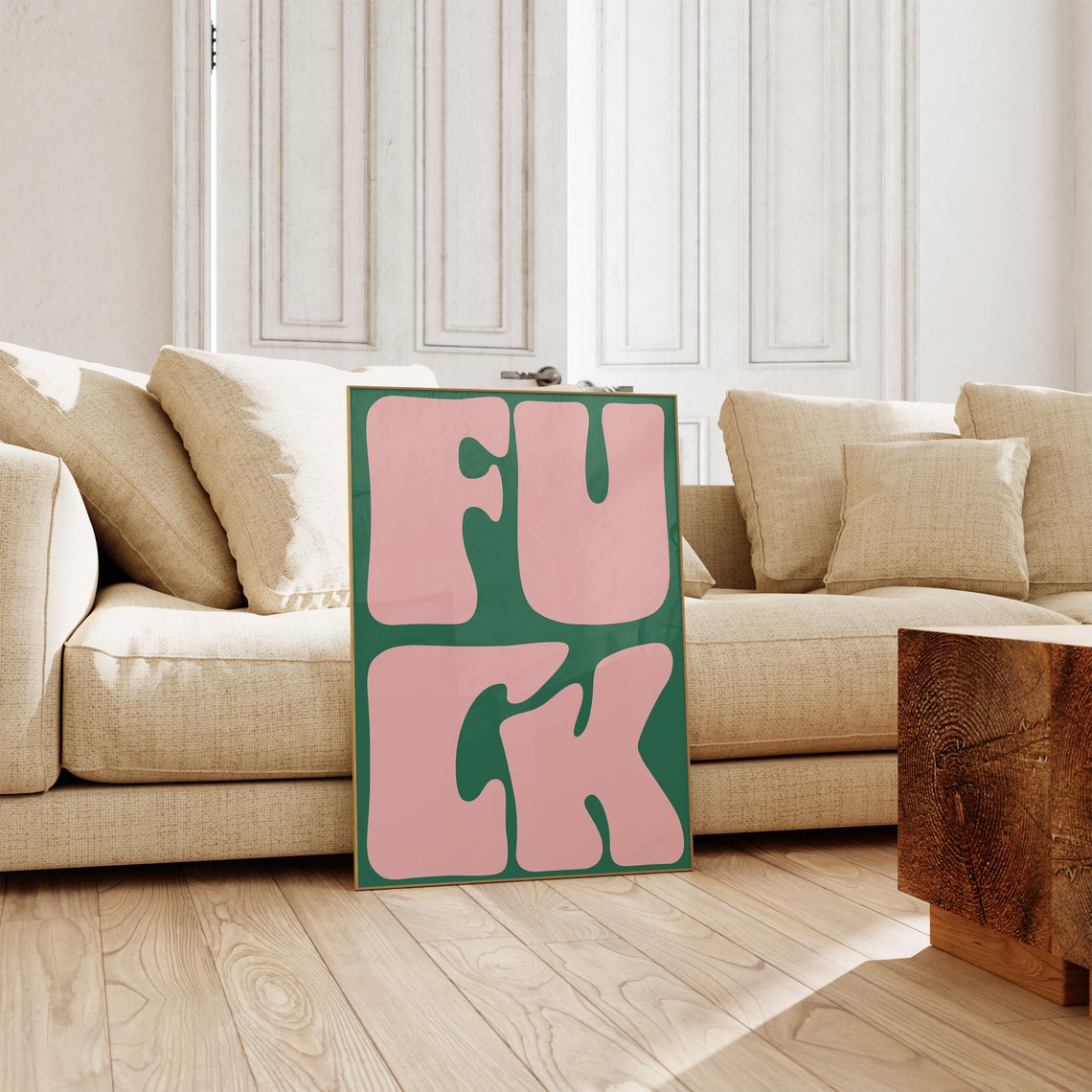 Bold Pink Bubble Letter Retro Typography Statement On Green Poster - Image 4
