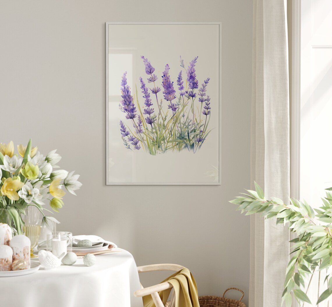 Purple Lavender Sprigs Watercolor Botanical Flower Wall Poster - Image 5