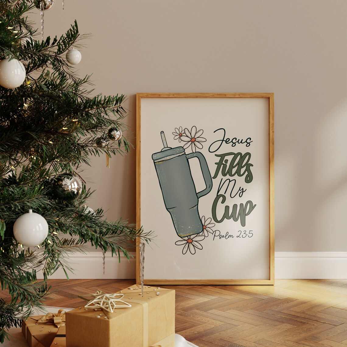 Jesus Fills My Cup Psalm 23:5 Faith Tumbler Christian Art Poster - Image 4