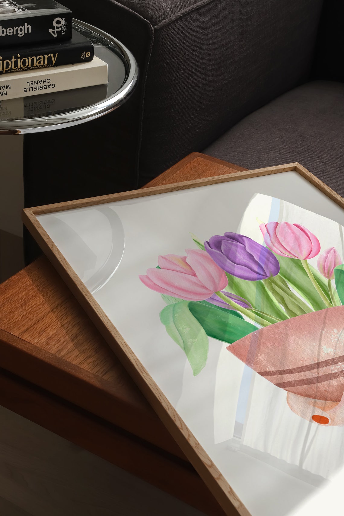 Pink and Purple Tulips in a Pink Teacup Watercolor Spring Poster - Image 3