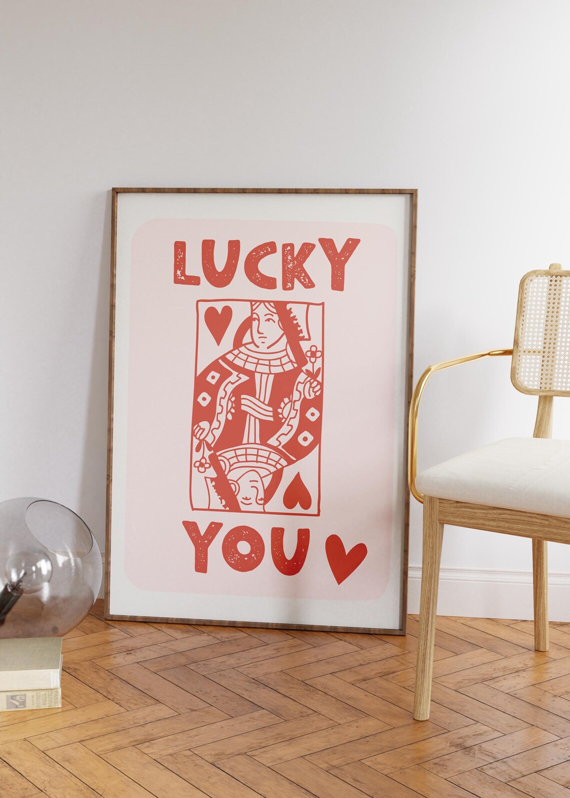 Lucky You Queen of Hearts Playing Card Pink Retro Casino Poster - Image 4